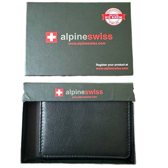 Alpine Swiss Black Leather Bi-Fold Wallet - NWT - Picture 1 of 6